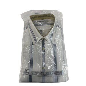 Courreges Homme Mens White & Blue Striped Button-Down Shirt Size 16 (32-33) - Ne
